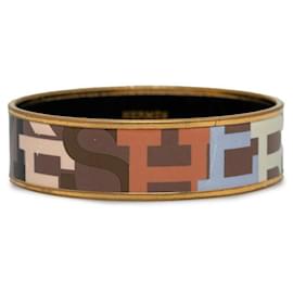 Hermès-Large bracelet en émail Capitales-Doré