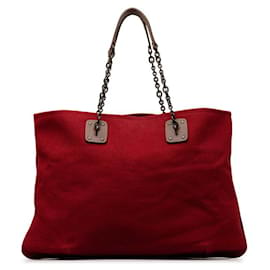 Bottega Veneta-Canvas Chain Tote Bag-Red