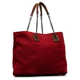 Bottega Veneta-Canvas Chain Tote Bag-Red