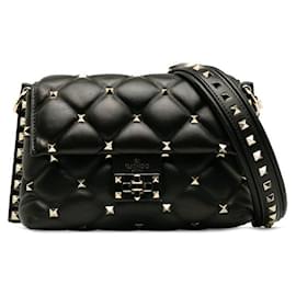 Valentino-Leather Candystud Shoulder Bag-Black