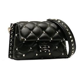 Valentino-Leather Candystud Shoulder Bag-Black