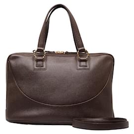 Bulgari-Leather Business Bag-Brown