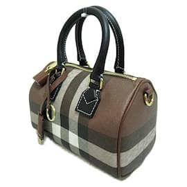 Burberry-Check Canvas & Leather Mini Bowling Bag-Brown