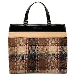 Burberry-Check Wool Handbag-Brown