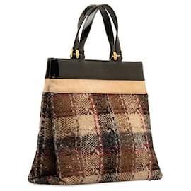 Burberry-Check Wool Handbag-Brown