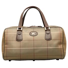 Burberry-Plaid Canvas Travel Handbag-Brown