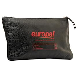Balenciaga-Leather Supermarket Clip M Clutch Bag-Black