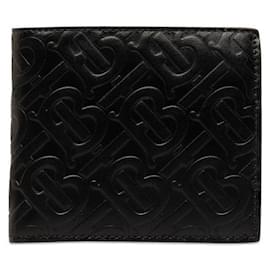 Burberry-Zweifach faltbare Brieftasche aus Leder mit TB-Monogrammprägung-Schwarz