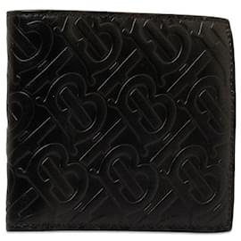 Burberry-Zweifach faltbare Brieftasche aus Leder mit TB-Monogrammprägung-Schwarz