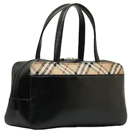 Burberry-House Check-Trimmed Leather Handle Bag-Black