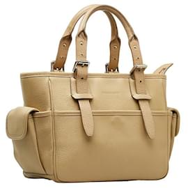 Burberry-Leather Side Pocket Tote Bag-Brown