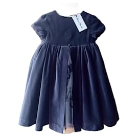 Tartine et Chocolat-Blue velvet dress by Tartine et Chocolat, ceremonial dress.-Navy blue