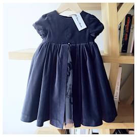 Tartine et Chocolat-Blue velvet dress by Tartine et Chocolat, ceremonial dress.-Navy blue