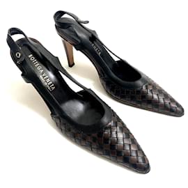 Bottega Veneta-Zapatos de tacón de cuero tejido/acolchado intricado-Castaño,Negro
