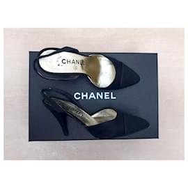 Chanel-Seltenes Modell Slingback Chanel, aus den 1980er Jahren, Größe 36.-Schwarz