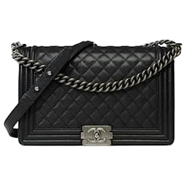 Chanel-CHANEL Jungentasche aus schwarzem Leder - 101762-Schwarz