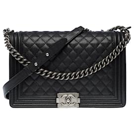 Chanel-CHANEL Jungentasche aus schwarzem Leder - 101762-Schwarz