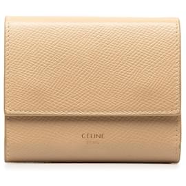 Céline-Brown Celine Leather Trifold Wallet-Brown