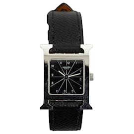 Hermès-Reloj Hermès Heure H plateado de cuarzo, acero inoxidable y cuero-Plata