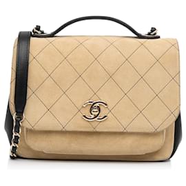 Chanel-Cartable à rabat en daim Chanel Business Affinity beige-Beige