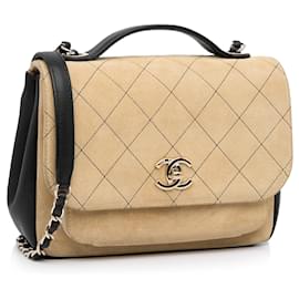 Chanel-Cartable à rabat en daim Chanel Business Affinity beige-Beige