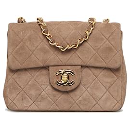 Chanel-Brown Chanel Classic Mini Square Single Flap Crossbody Bag-Brown