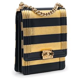 Chanel-Gold Chanel Paris-New York North South Boy Flap Crossbody Bag-Golden
