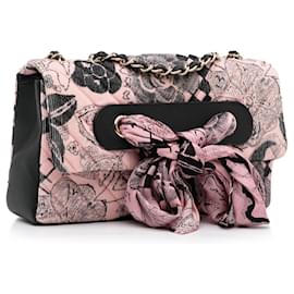 Chanel-Bolsa de ombro Chanel Camellia rosa com fita-Rosa