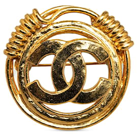Chanel-Broche Chanel CC de oro-Dorado