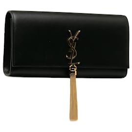 Saint Laurent-Bolso clutch con borlas Kate y monograma de Saint Laurent en negro-Negro
