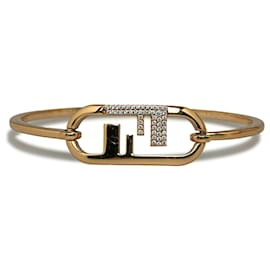 Fendi-Gold Fendi Crystal O'Lock Bracelet-Golden