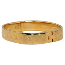 Louis Vuitton-Gold Louis Vuitton Nanogram Cuff Costume Bracelet-Golden