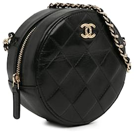Chanel-Schwarze, runde Umhängetasche aus gestepptem Lammleder von Chanel-Schwarz