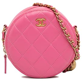 Chanel-Bandolera redonda como tierra de piel de cordero acolchada Chanel rosa-Rosa