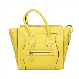 Céline-CELINE Drummed Leather Micro Luggage in Citron (copy)-Yellow