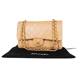 Chanel-Chanel gestepptes Lammleder 24Gefütterte mittelgroße K-Gold-Tasche mit Überschlag-Beige
