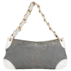 Chanel-Bolso de hombro con cadena de lona CC Chanel Olsen-Gris