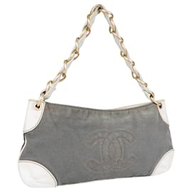 Chanel-Bolso de hombro con cadena de lona CC Chanel Olsen-Gris