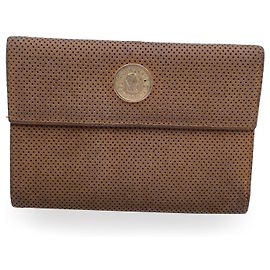 Fendissime Fendi Vintage Beige Perforated Leather Wallet Beige