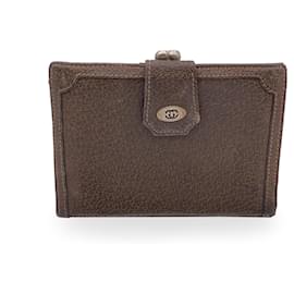 Gucci-Porta-moedas tipo carteira dupla em couro marrom vintage-Marrom