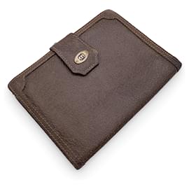 Gucci-Porta-moedas tipo carteira dupla em couro marrom vintage-Marrom