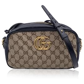 Gucci-Quilted Monogram Small GG Marmont Zip Around Shoulder Bag-Beige