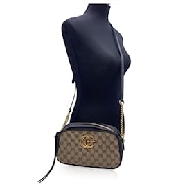 Gucci-Kleine GG Marmont Schultertasche mit Rundum-Reißverschluss und gestepptem Monogramm-Beige
