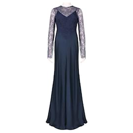 Nina Ricci-Nina Ricci Lace Satin Full-Length Gown-Dark blue