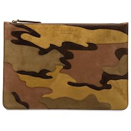 Burberry-Pochette patchwork camouflage en daim marron Burberry-Marron