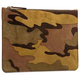 Burberry-Burberry Brown Suede Camouflage Patchwork Clutch-Brown
