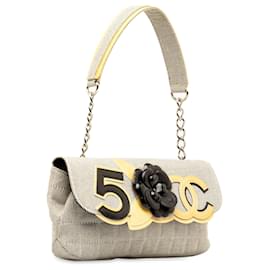 Chanel-Chanel Gray Camellia CC Choco Bar No. 5 Shoulder Bag-Grey