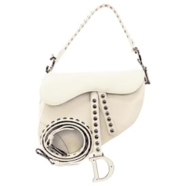 Dior-Dior White Studded Leather Saddle Bag-White
