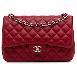 Chanel-Patta foderata in pelle di agnello classica Jumbo rossa Chanel-Rosso