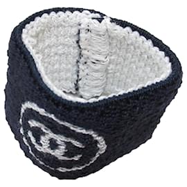 Chanel-Chanel Blue Elastic Knit Cotton Headband and Sweatbands Set-White,Blue,Navy blue